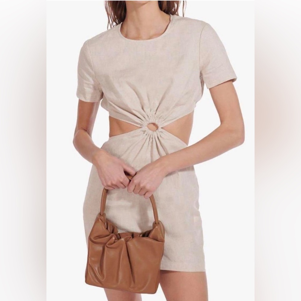 STAUD Epona Dress, XS, tan& cream